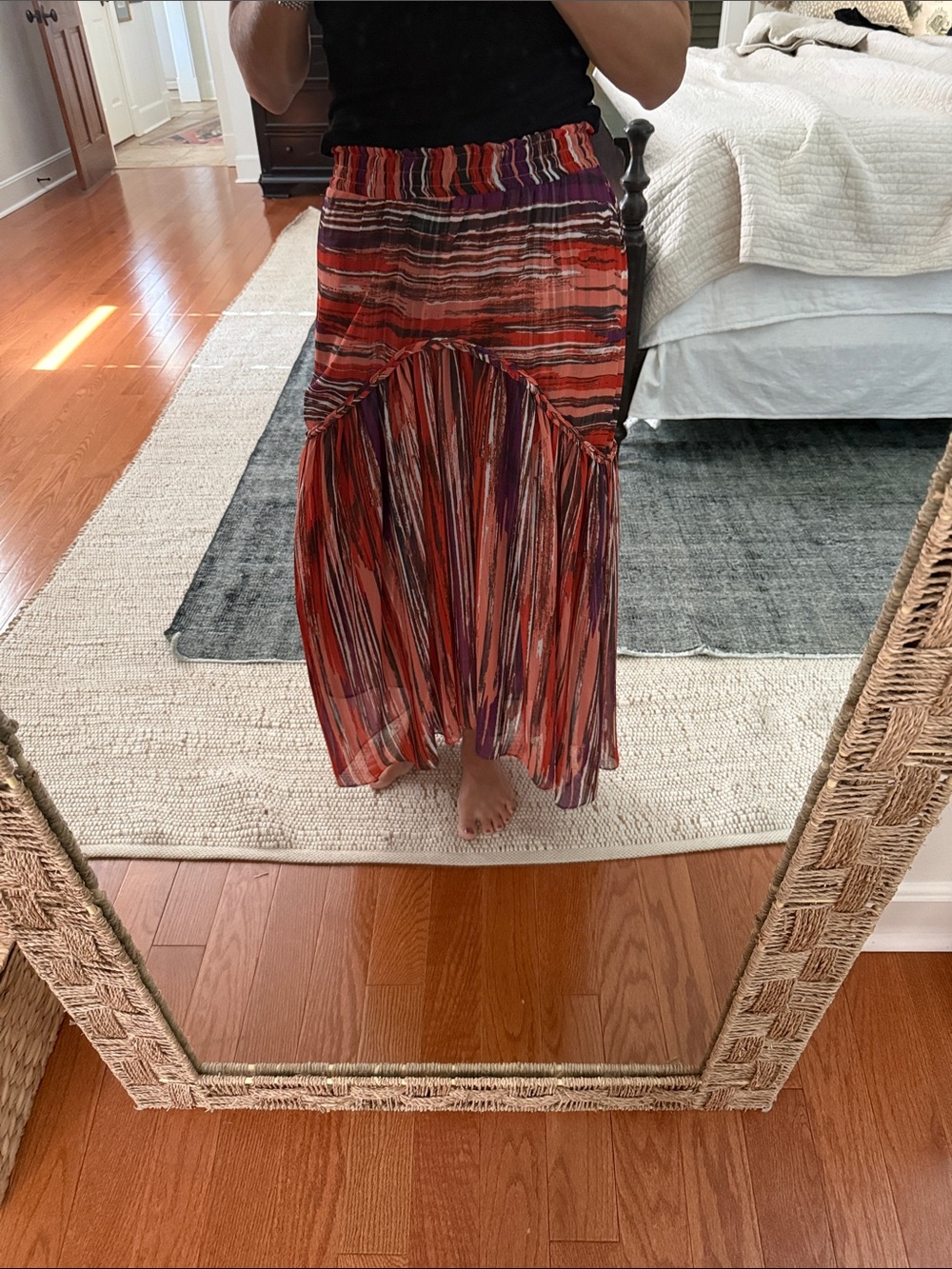 Misa Los Angeles Red Multi Stripe Maxi Skirt Small EXCELLENT